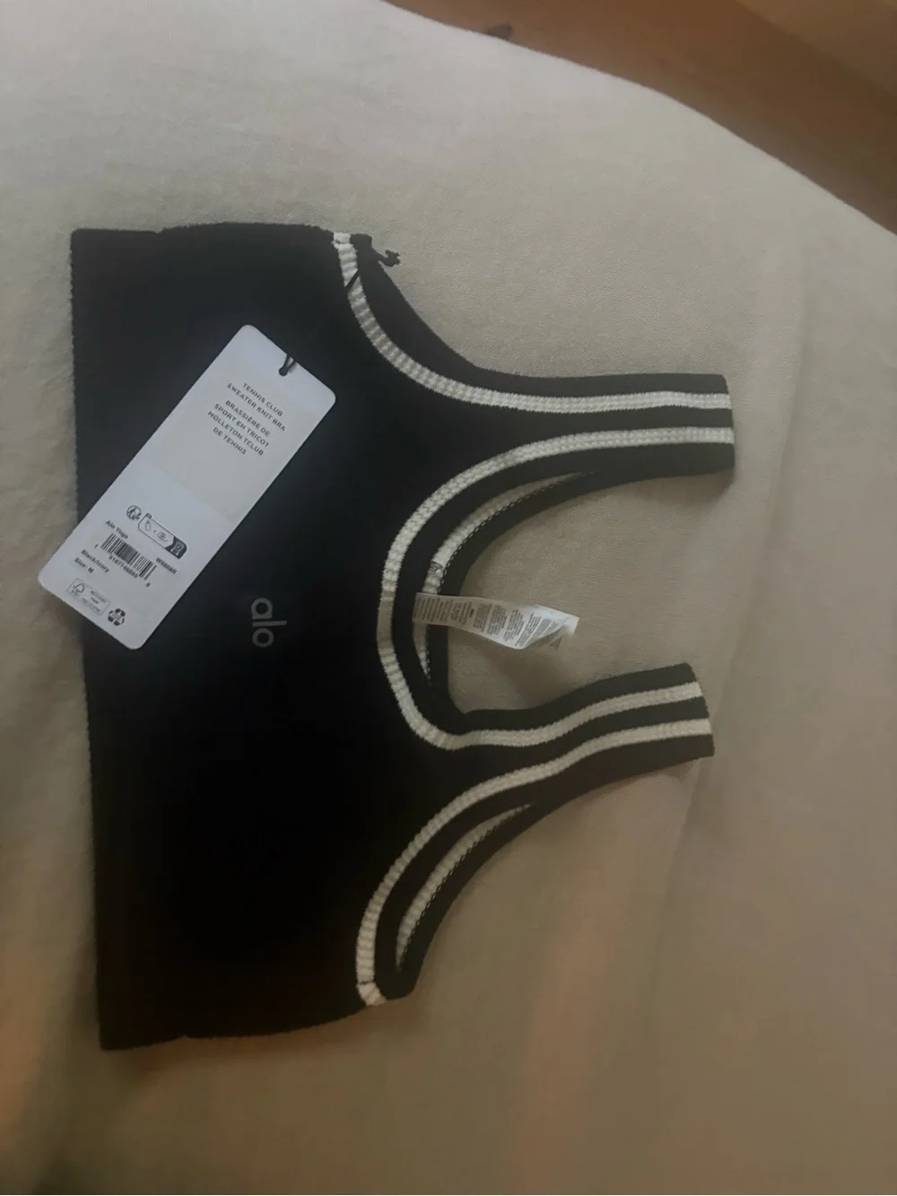 ALO Yoga NWT tennis club knit black ivory set bra and skirt